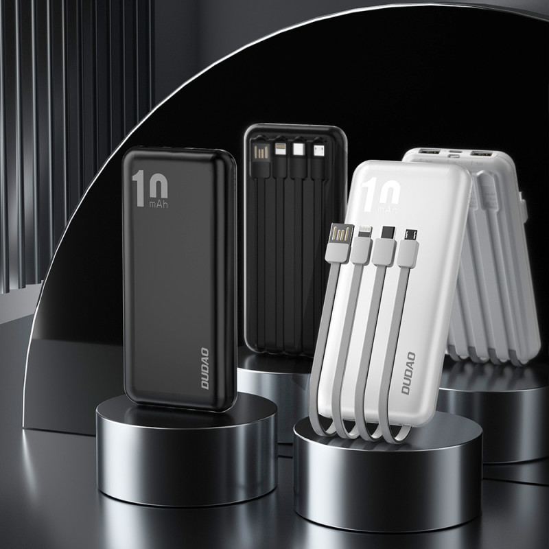 Powerbank K6Pro 10000mAh universalus su USB-C microUSB Lightning laidu, juodas