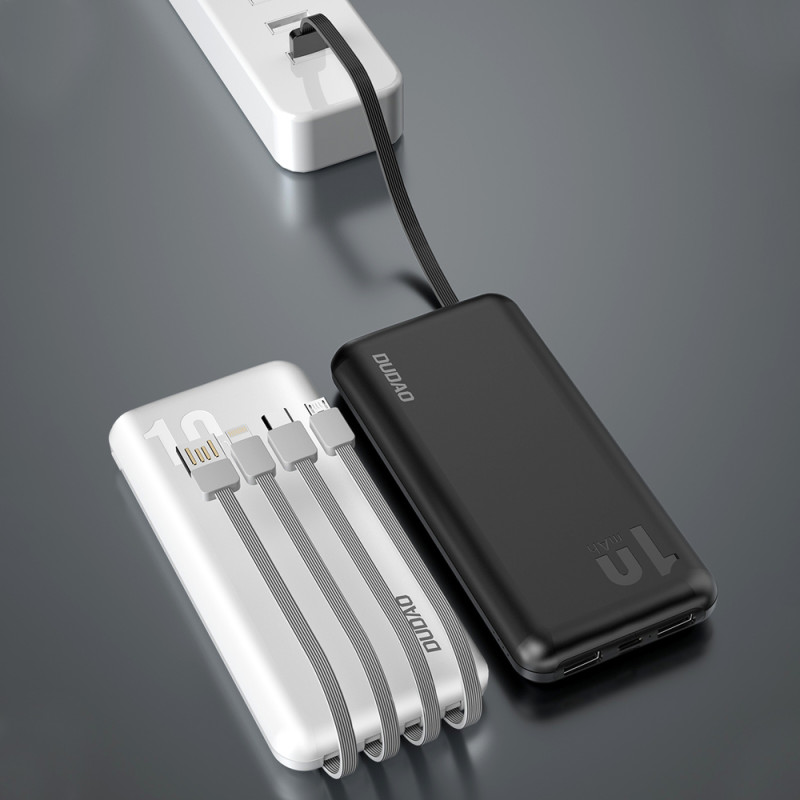 Powerbank K6Pro 10000mAh universalus su USB-C microUSB Lightning laidu, juodas