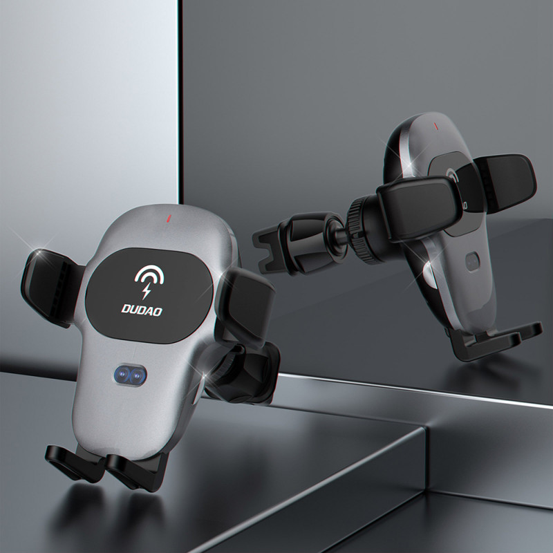 Automobilinis laikiklis su Qi 15W belaidžiu įkrovikliu, pilkas