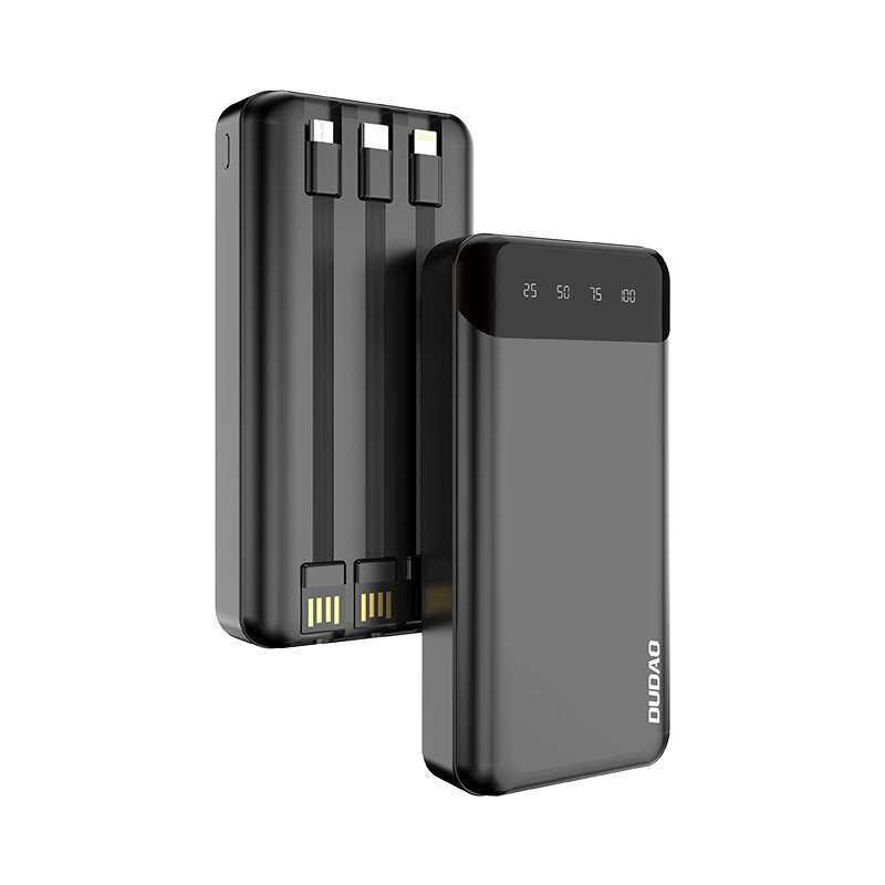 
Talpa 20 000 mAh maitinimo blokas su 3 integruotais USB-C microUSB Lightning laidais, juodas
