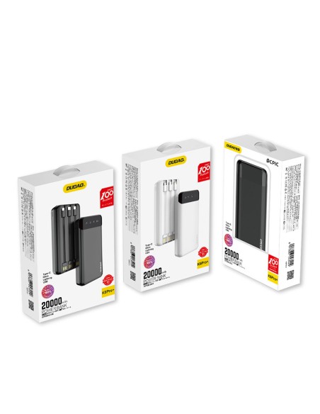 
Talpa 20 000 mAh maitinimo blokas su 3 integruotais USB-C microUSB Lightning laidais, juodas
