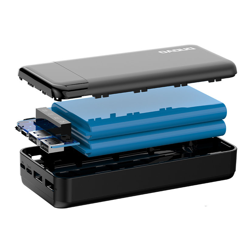 Talpi 20 000 mAh maitinimo blokas su 3 integruotais USB-C microUSB Lightning laidais, baltas