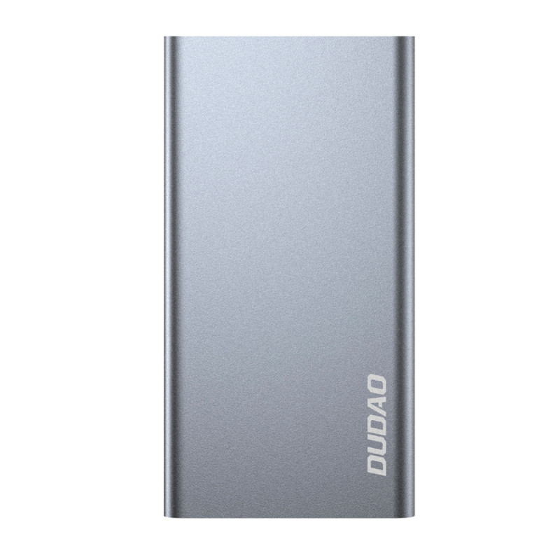 10000mAh metalinis maitinimo blokas su sidabro spalvos įkrovos lygio indikatoriumi