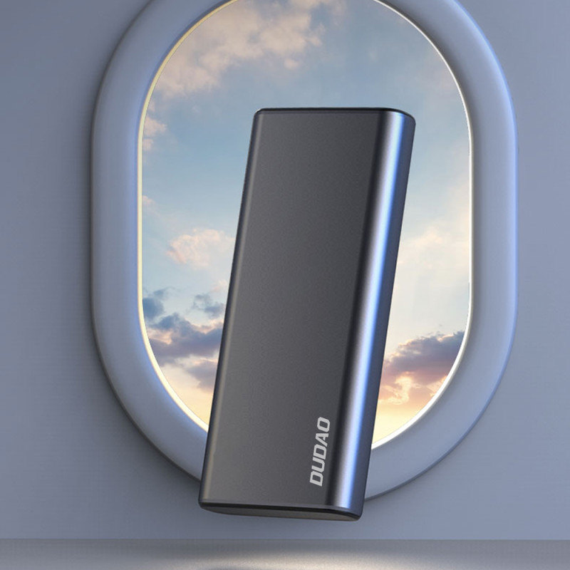 10000mAh metalinis maitinimo blokas su sidabro spalvos įkrovos lygio indikatoriumi