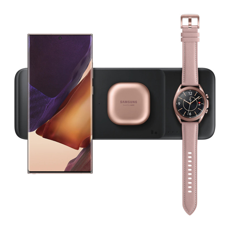 TRIO įkrovimo stotelė Galaxy Watch telefonams, TWS ausinėms + juodas USB-C laidas