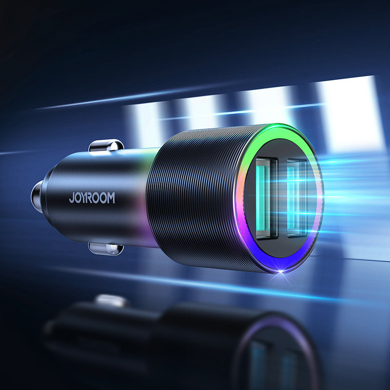 2x USB automobilinis įkroviklis su apšvietimu 24W juodas