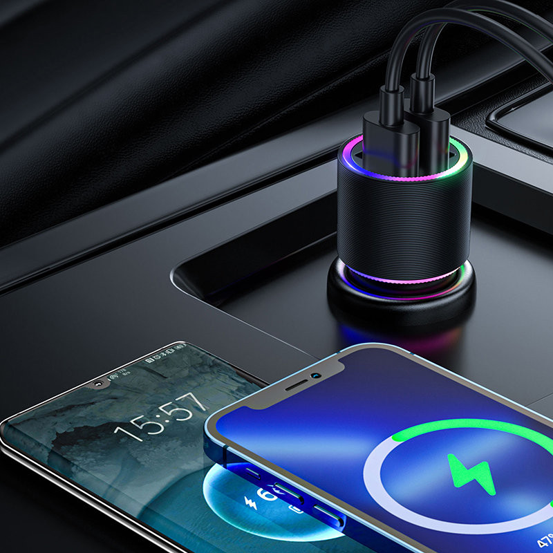 2x USB automobilinis įkroviklis su apšvietimu 24W juodas