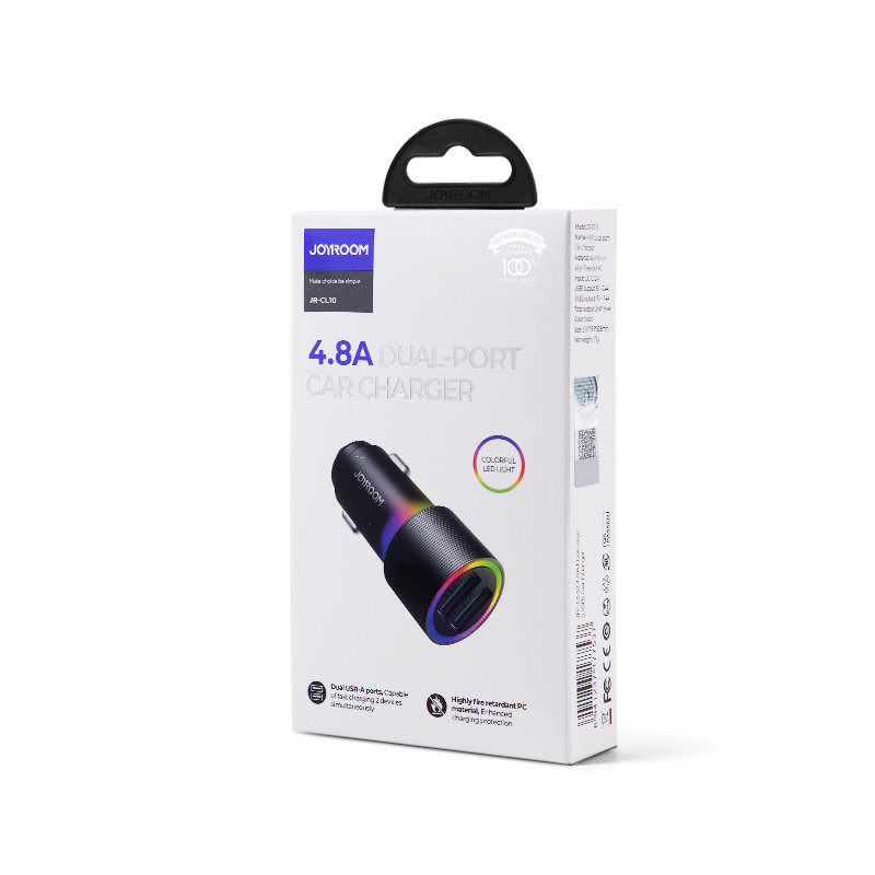 2x USB automobilinis įkroviklis su apšvietimu 24W juodas