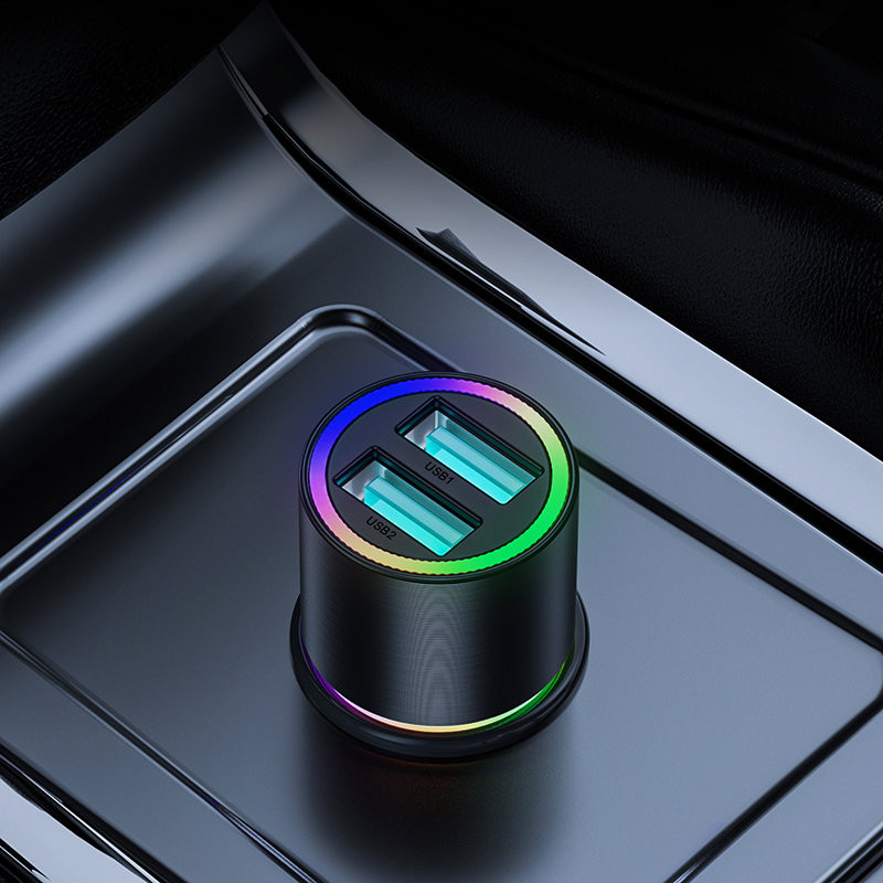 2x USB automobilinis įkroviklis su apšvietimu 24W juodas