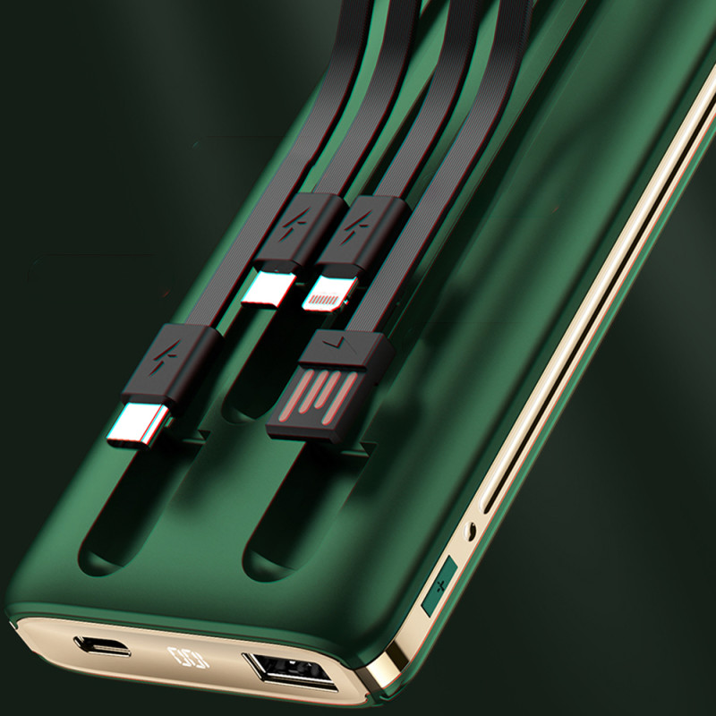 Powerbank 10000mAh K4Pro su įmontuotais laidais, žalias LED ekranas