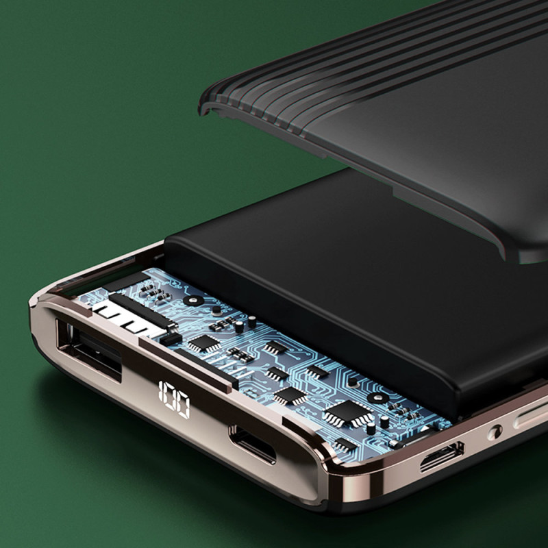 Powerbank 10000mAh K4Pro su įmontuotais laidais, žalias LED ekranas