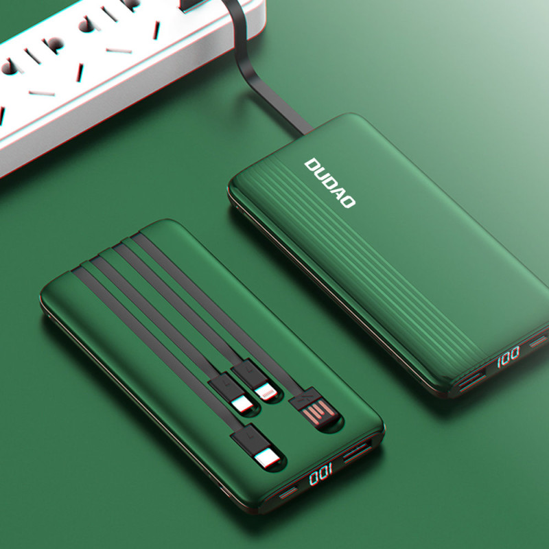 Powerbank 10000mAh K4Pro su įmontuotais laidais, žalias LED ekranas