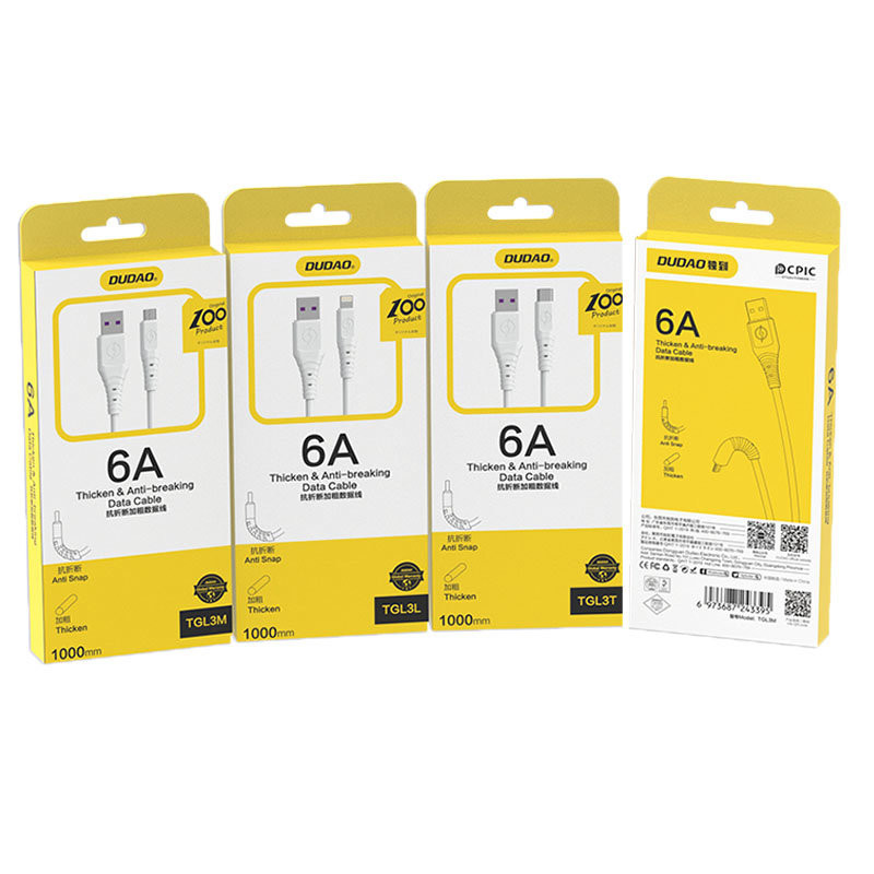 
Lankstus USB - USB-C laidas 6A 1m baltas
