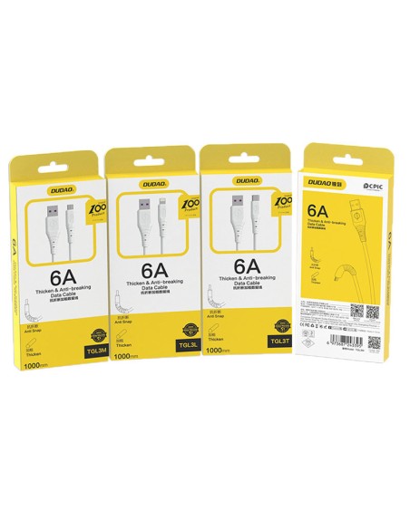 
Lankstus USB - USB-C laidas 6A 1m baltas
