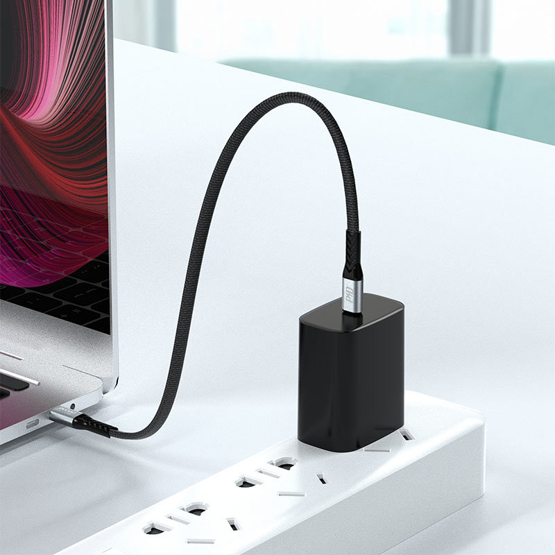 Kabelis plokščias kabelis trumpas USB-C - USB-C L10C PD 100W 23cm juodas