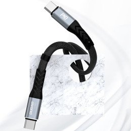 
Kabelis plokščias kabelis trumpas USB-C - USB-C L10C PD 100W 23cm juodas

