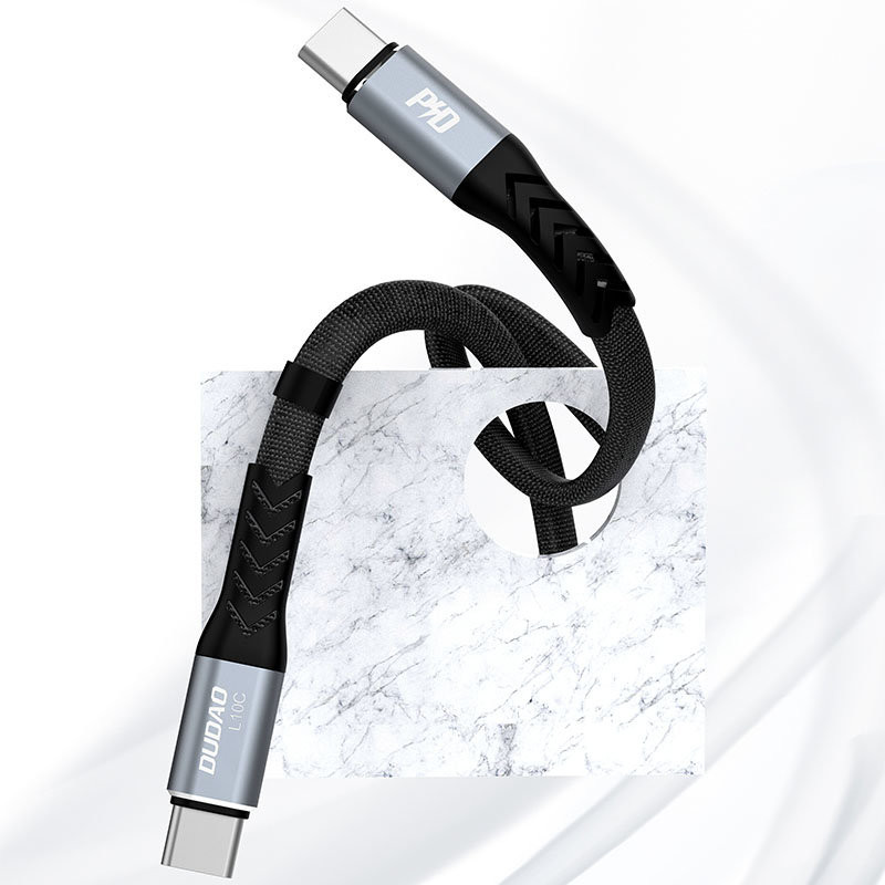 Kabelis plokščias kabelis trumpas USB-C - USB-C L10C PD 100W 23cm juodas