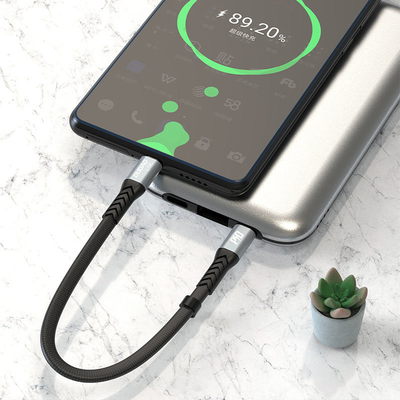 Kabelis plokščias kabelis trumpas USB-C - USB-C L10C PD 100W 23cm juodas