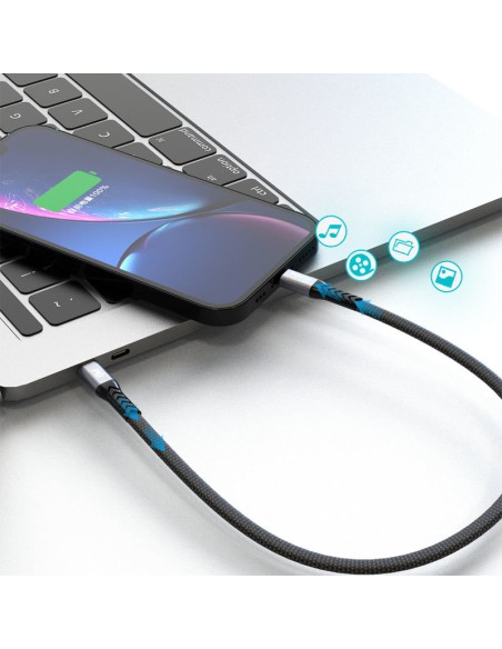 
Trumpas plokščias kabelis iPhone USB-C - Lightning L10P PD 20W 23cm juodas
