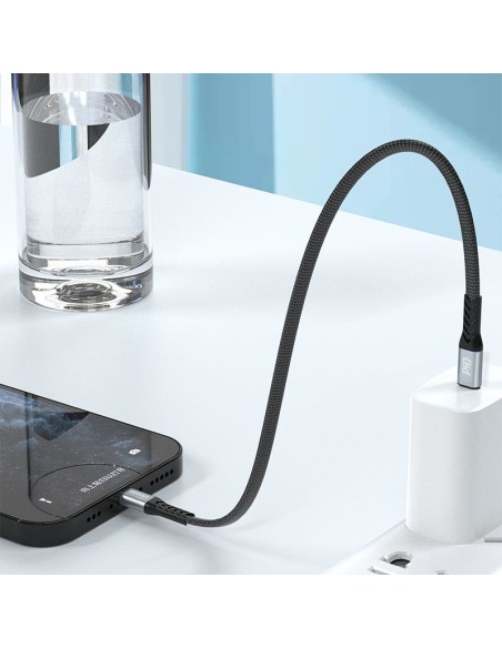 
Trumpas plokščias kabelis iPhone USB-C - Lightning L10P PD 20W 23cm juodas
