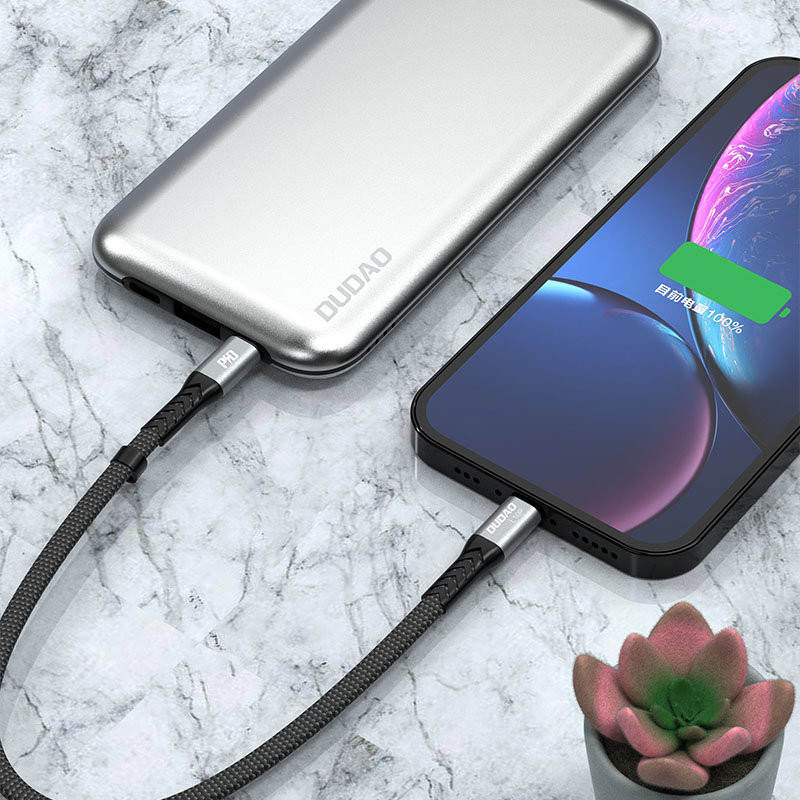 
Trumpas plokščias kabelis iPhone USB-C - Lightning L10P PD 20W 23cm juodas

