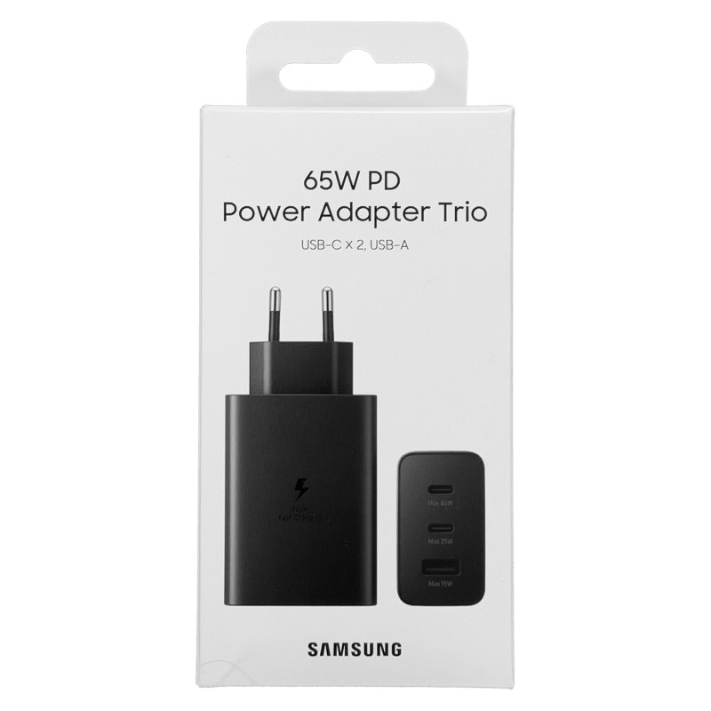 Tinklo įkroviklis 2x USB-C ir 1x USB PPS PD 65W QC 3.0 AFC FCP black