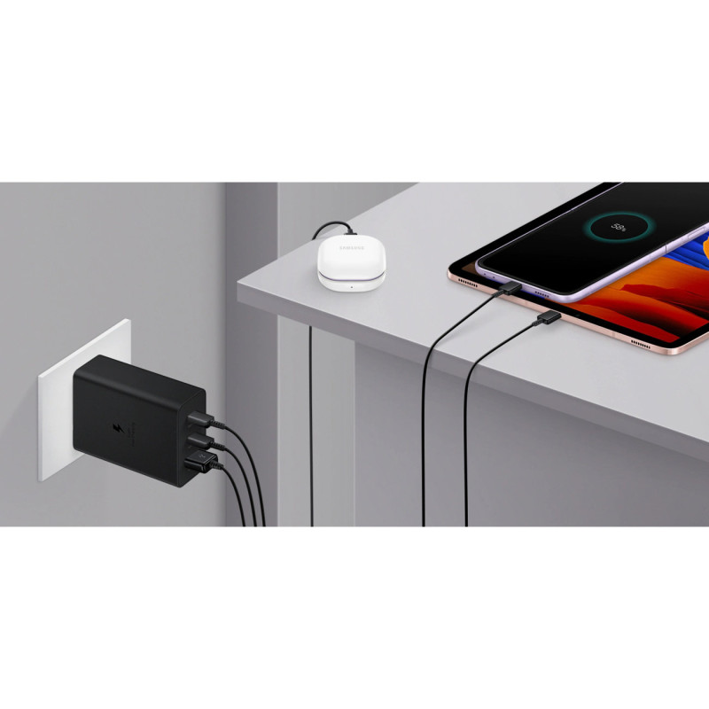 Tinklo įkroviklis 2x USB-C ir 1x USB PPS PD 65W QC 3.0 AFC FCP black