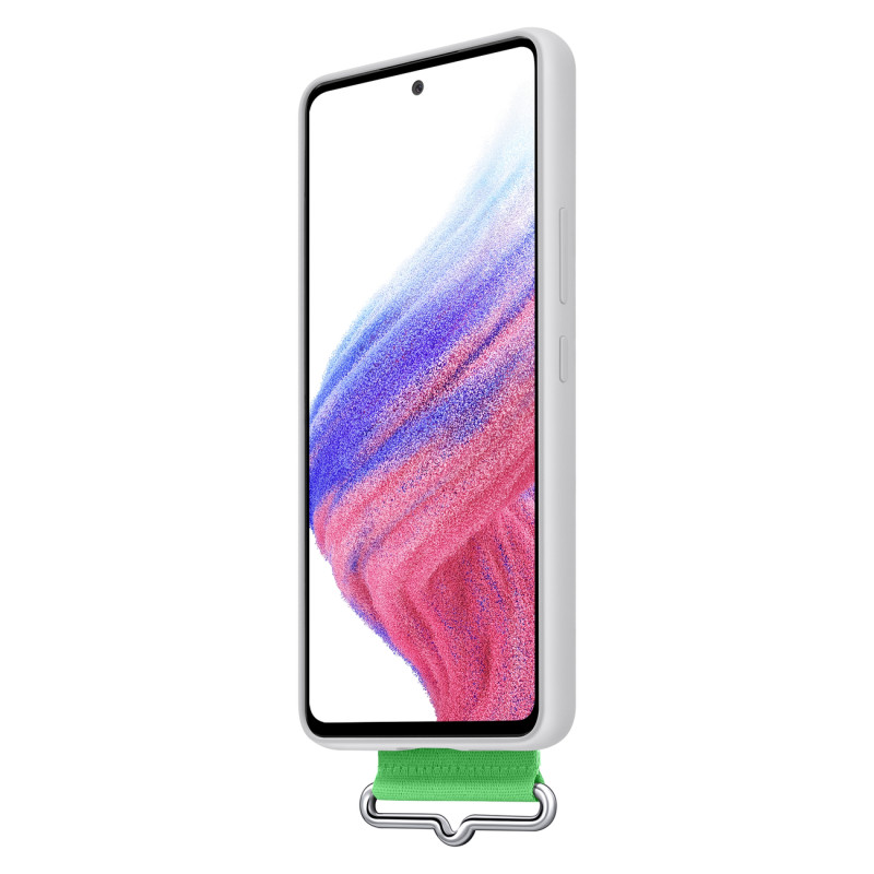 Dėklas su dirželiu, skirtas Galaxy A53 5G dirželiui, silikoninis dangtelis, baltas