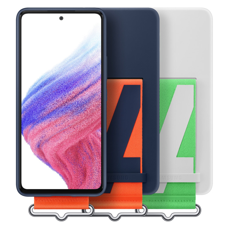 Dėklas su dirželiu, skirtas Galaxy A53 5G dirželiui, silikoninis dangtelis, tamsiai mėlynas