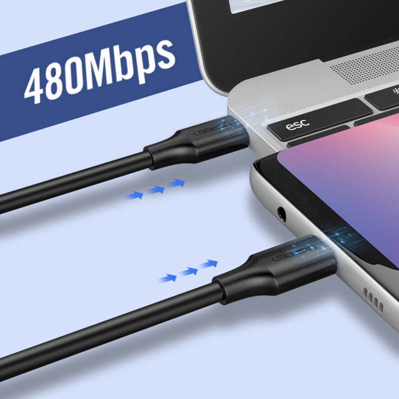 
USB-C laidas įkrovimui ir duomenų perdavimui 3A 2m juodas
