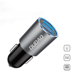 
R5s automobilinis įkroviklis su apšvietimu 2x USB 3.4A, pilkas

