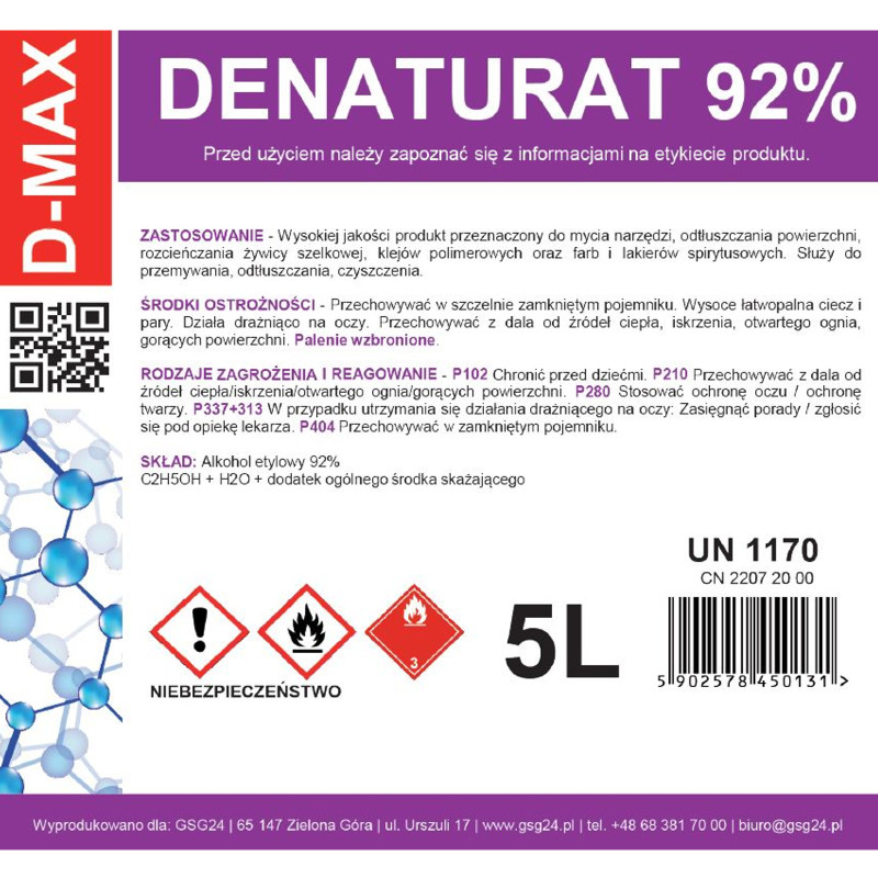 Denatūruotas alkoholis denatūruotas D-MAX 5L
