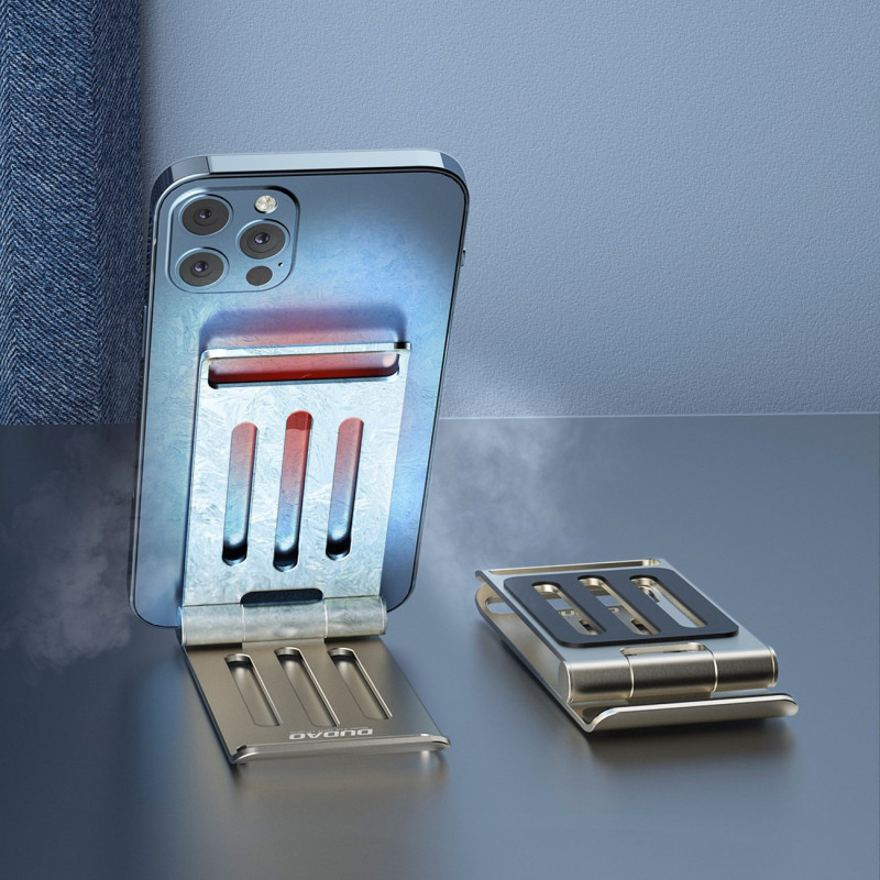 F14 stovimas, sulankstomas stovas telefonui, metalinis, pilkas