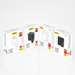
Greitas sieninis įkroviklis 3x USB + 1x USB-C 20W PD QC 3.0 black
