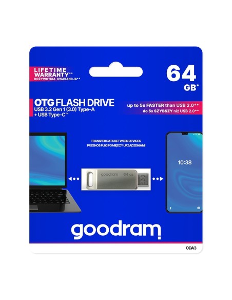 Pendrive 64GB, dvi USB 3.2 + USB-C OTG ODA3 jungtys, sidabrinė
 
Pendrive 64GB, dvi USB 3.2 + USB-C OTG ODA3 jungtys, sidabrinė