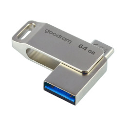 
Pendrive 64GB, dvi USB 3.2 + USB-C OTG ODA3 jungtys, sidabrinė
