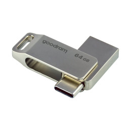 
Pendrive 64GB, dvi USB 3.2 + USB-C OTG ODA3 jungtys, sidabrinė

