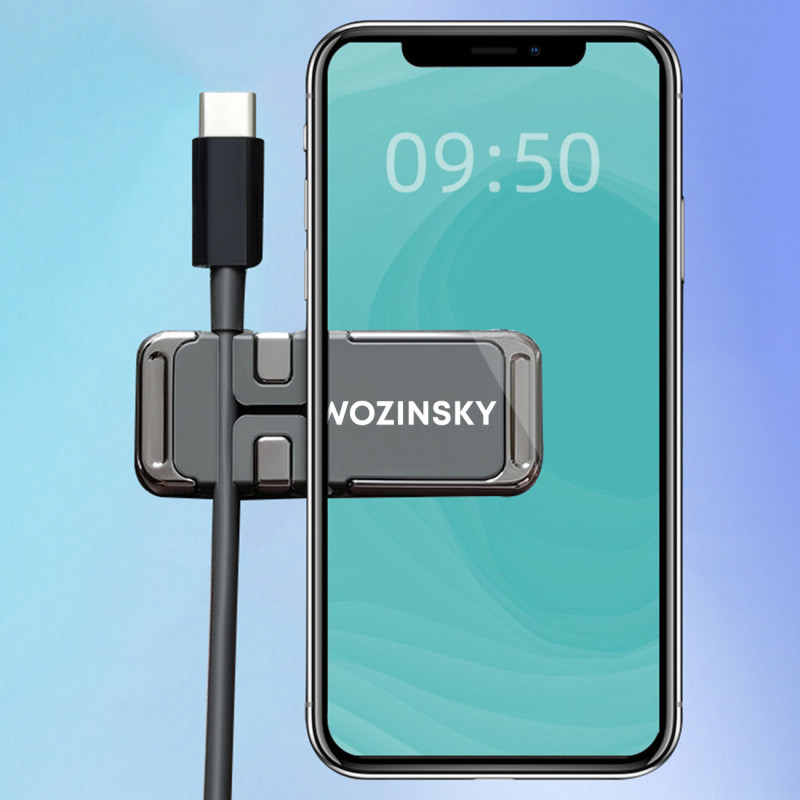 Lipnus magnetinis telefono laikiklis su kabelių laikikliu, juodas