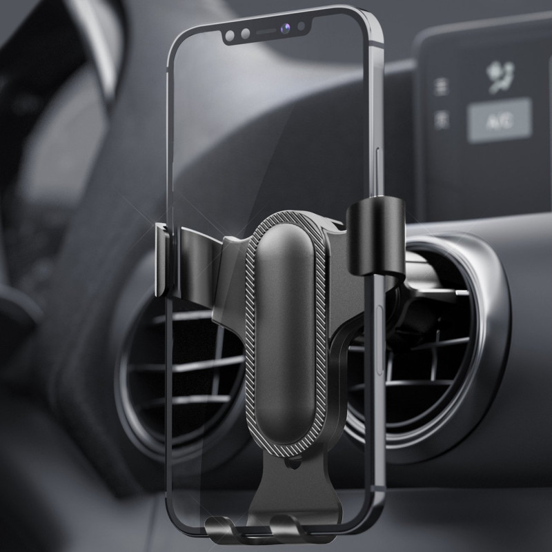 Gravitacinis automobilinis telefono laikiklis prie grotelių, juodas