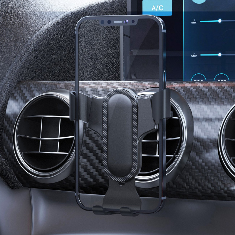 Gravitacinis automobilinis telefono laikiklis prie grotelių, juodas