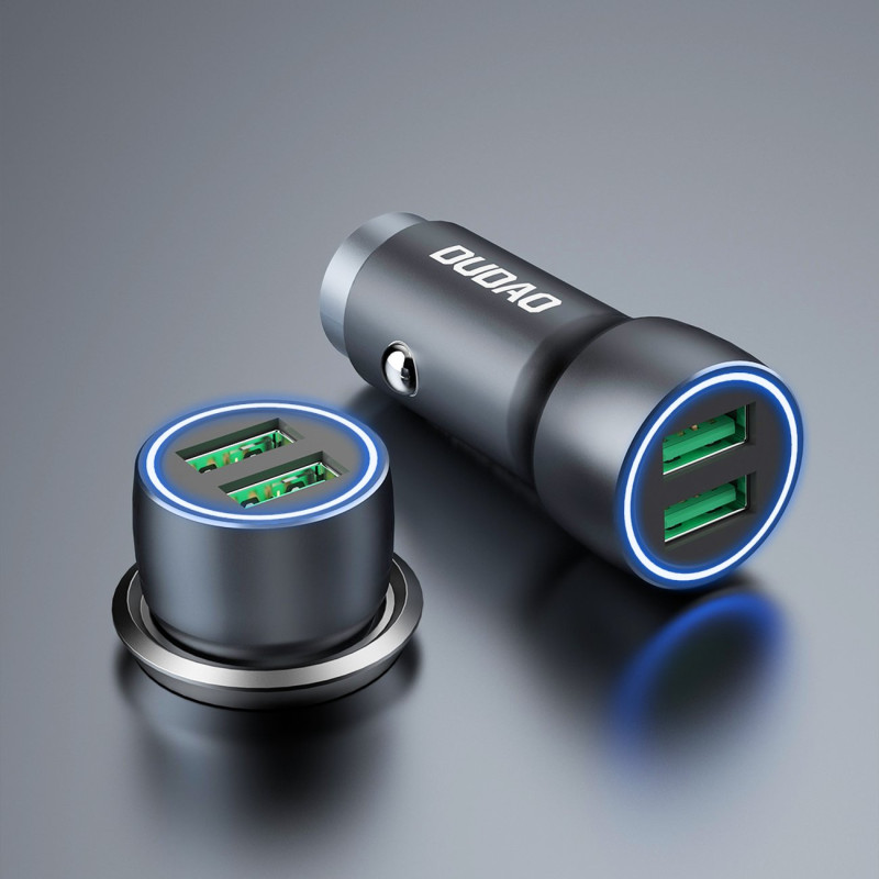 Greitas automobilinis įkroviklis 2x USB 3A 18W pilka