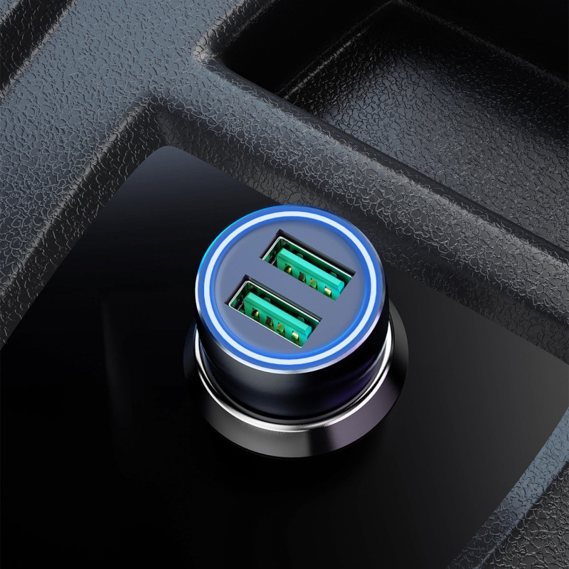 Greitas automobilinis įkroviklis 2x USB 3A 18W pilka