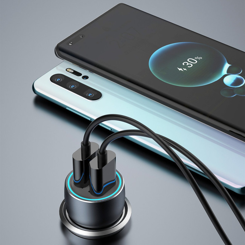 Greitas automobilinis įkroviklis 2x USB 3A 18W pilka