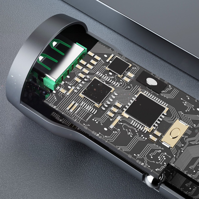Greitas automobilinis įkroviklis 2x USB 3A 18W pilka
