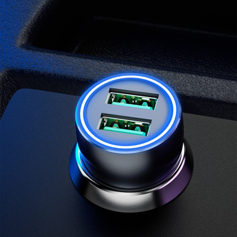 Greitas automobilinis įkroviklis 2x USB 3A 18W pilka
