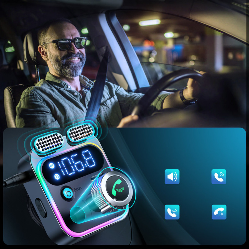 FM siųstuvas ir automobilinis pakrovėjas 48W PPS PD QC3.0 juodas