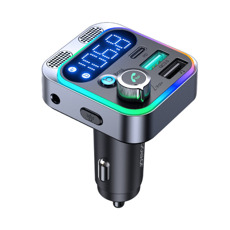 FM siųstuvas ir automobilinis pakrovėjas 48W PPS PD QC3.0 juodas