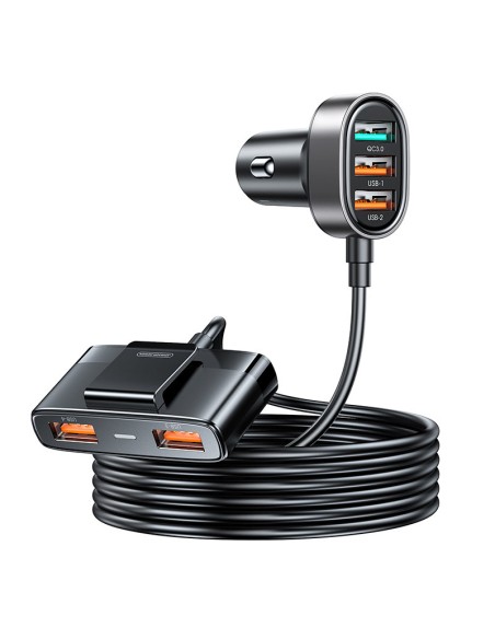 
Greitas automobilinis įkroviklis 5x USB-A su 45W ilginamuoju laidu, juodas
