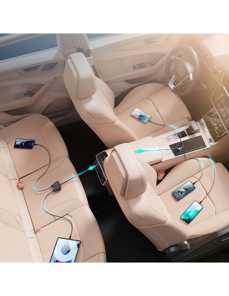 
Greitas automobilinis įkroviklis 5x USB-A su 45W ilginamuoju laidu, juodas
