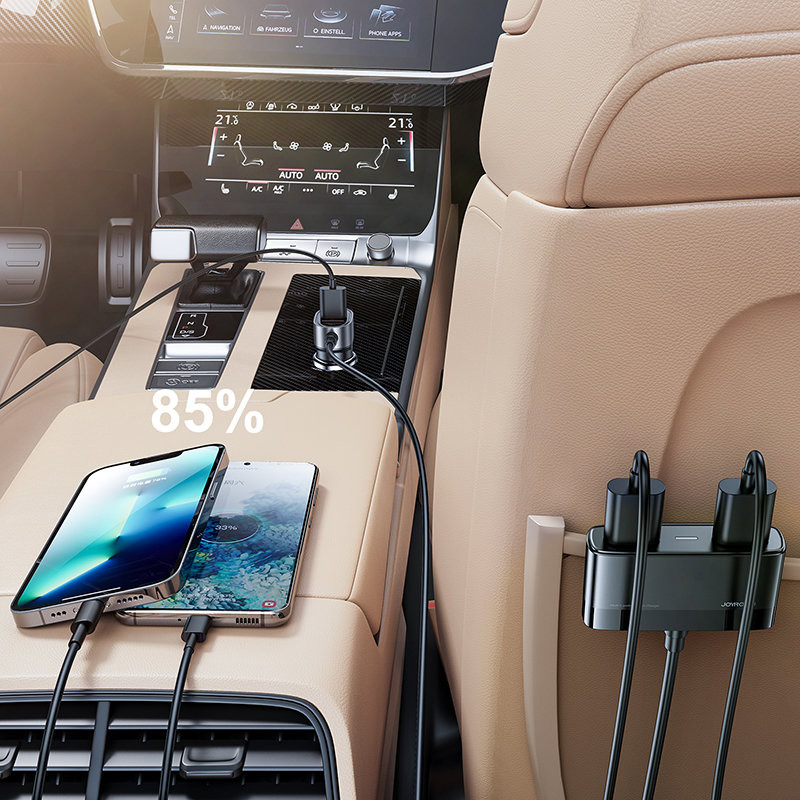 
Greitas automobilinis įkroviklis 5x USB-A su 45W ilginamuoju laidu, juodas
